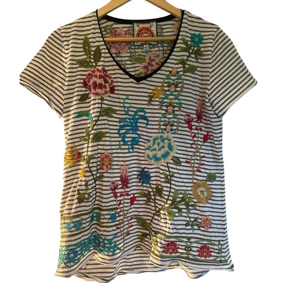 Johnny Was Sheri Everyday Stripe Tee Embroidered Floral - Picture 9 of 9